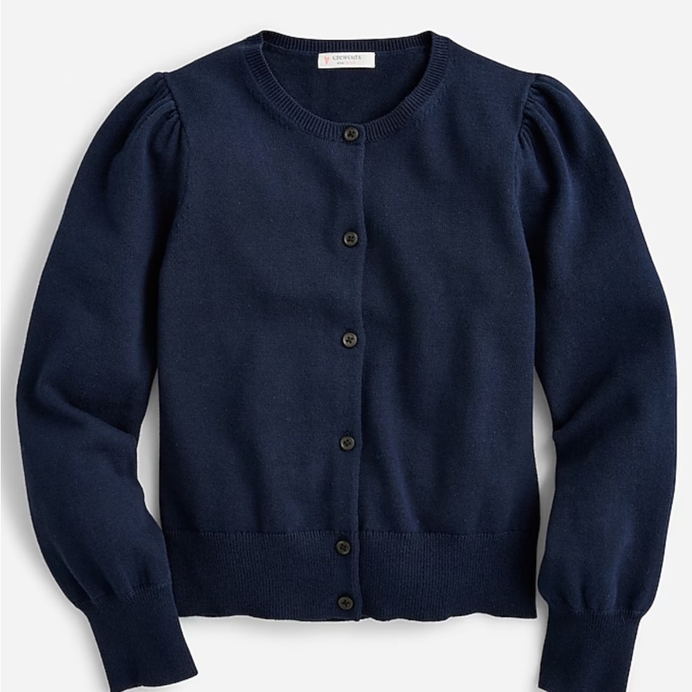 NWT JCrew Navy Girls' puff-sleeve cotton cardigan sweater M (8) XL (12-14)